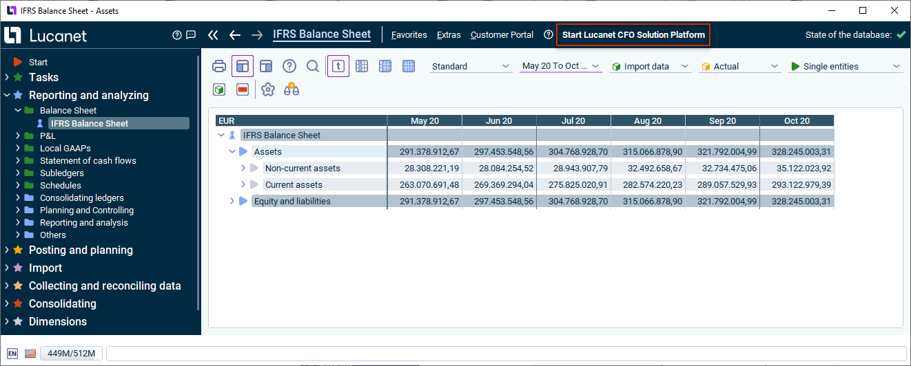 The LucaNet user interface with the menu 'Extras | LucaNet Cloud Platform' in LucaNet.Financial Client is displayed.