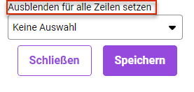 Ausschnitt aus der Rundungsansicht. zeigt die Optionen zum Ausblenden aller Zeilen am Ende der Detailsansicht. Der Titel der Optionen 'Ausblenden für alle Zeilen setzen' ist rot umrandet.