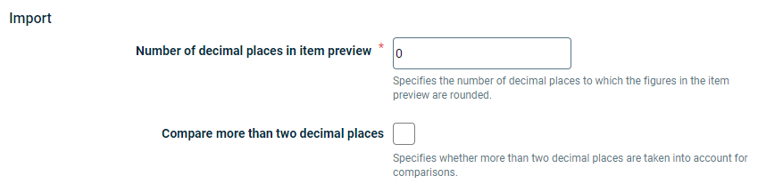 Displays the input fields for configuring the general, system-wide import settings.