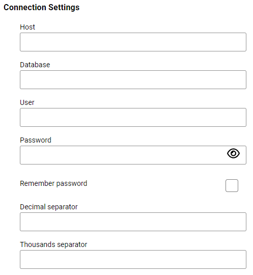 Displays the input fields for configuring the specific settings for a connection to a Lucanet database