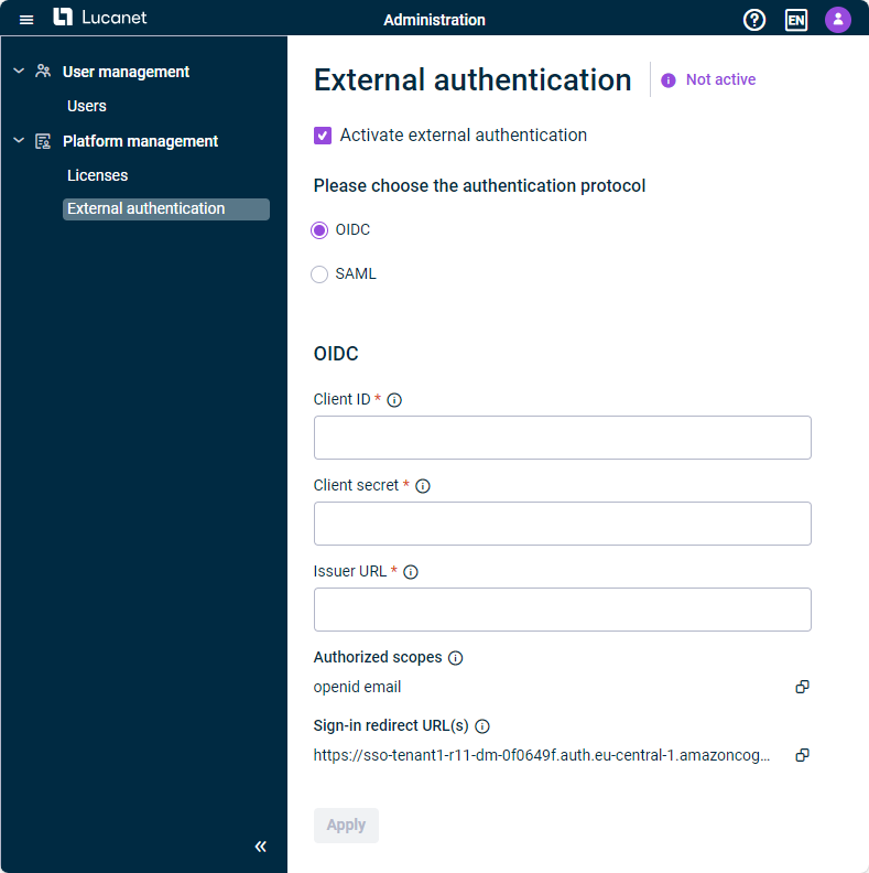 Options for the configuration of 'OIDC'