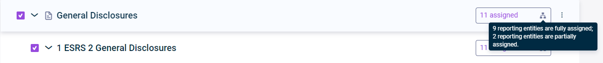 The tooltip of the assignment button for General Disclosures is displayed.
