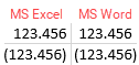 In two columns, 6-digit numbers are displayed in cells one below the other. Both numbers are the same, the lower number is placed in brackets. In the left column, the numbers are not aligned with each other. In the right-hand column, the numbers are aligned one below the other.