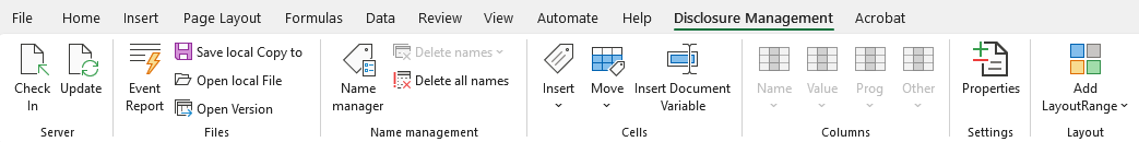 Displays the top bar of MS Excel. Displays the Excel ribbon with all its functions.