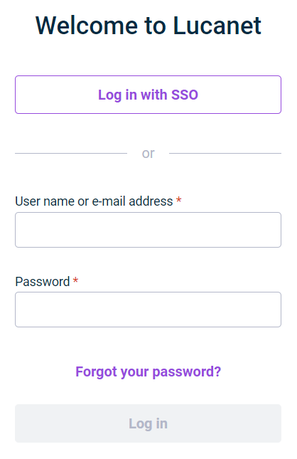 Displays the login dialog of the Lucanet CFO Solution Platform.