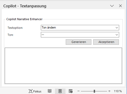 Fenster in MS Word zum Anpassen von Texten.