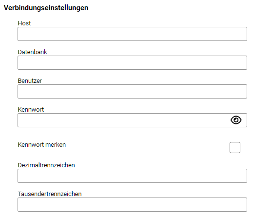 Zeigt die Eingabefelder für die Konfiguration der spezifischen Einstellungen für eine Verbindung zu einer Lucanet-Datenbank