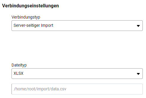 Zeigt die Eingabefelder für die Konfiguration der spezifischen Einstellungen für eine Verbindung zu einer XLS-Datei