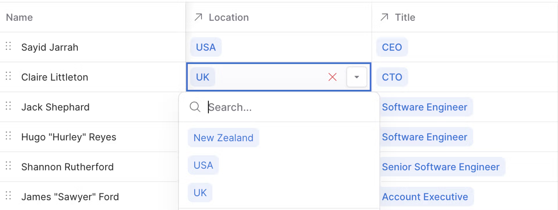 Shows the dropdown to be used to map dimensions when clicking into a column of a dimension item