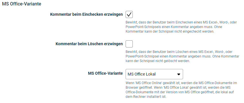 Zeigt die Felder, die in den Dokumenteinstellungen für MS Office konfiguriert werden können