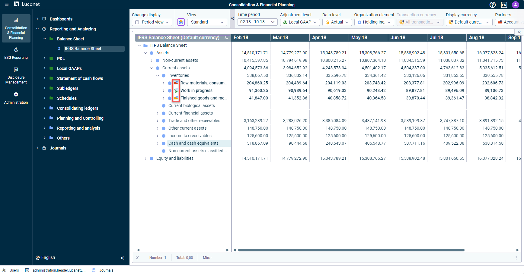 The optimized user interface of the LucaNet Cloud Platform including new icons is displayed.