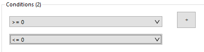 The 'Conditions' area in the 'Insert text values' dialog. Two conditions are created, which are closed.