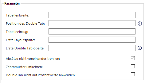 Der Screenshot zeigt den Bereich 'Parameter' aus dem Dialog 'Layoutaktion'