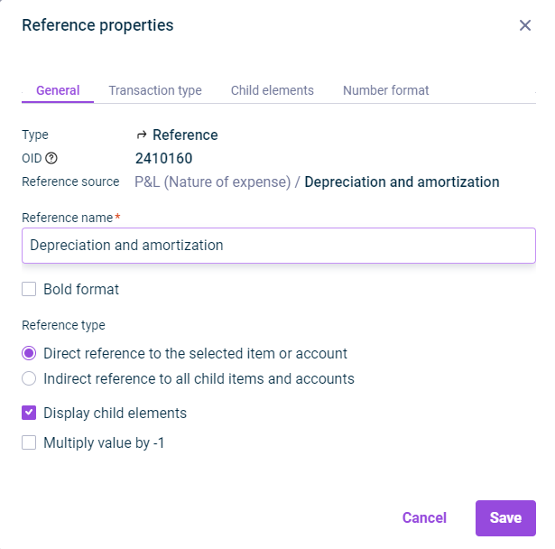 The 'General' tab is displayed in the 'Reference properties' dialog.