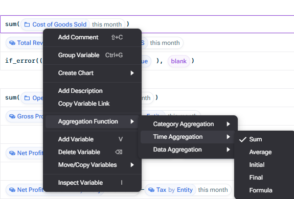 Menu 'Aggregation Function'