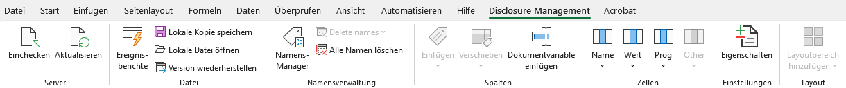 Der Screenshot zeigt die Kopfleiste von MS Excel. Das Excel-Ribbon wird mit allen Funktionen angezeigt.