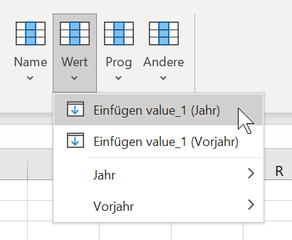 Schaltfläche 'Wert' im Excel-Ribbon