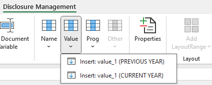 'Value' button in the Excel ribbon